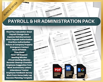HR Administration & Payroll Template Bundle | Employee Onboarding and Professional Management (Printable PDF, Editable Word, Google Docs)
