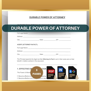 Durable Power of Attorney Template: Legal & Financial POA (PDF, Word, Google Docs)
