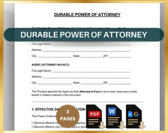 Durable Power of Attorney Template: Financial, Legal & Business (PDF, Word, Google Docs)