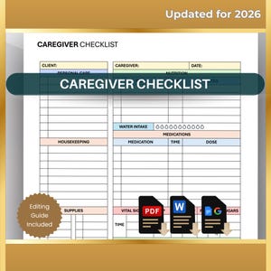 Caregiver Daily Log: Elderly Patient Health Tracker (Printable PDF, Word, Google Docs)