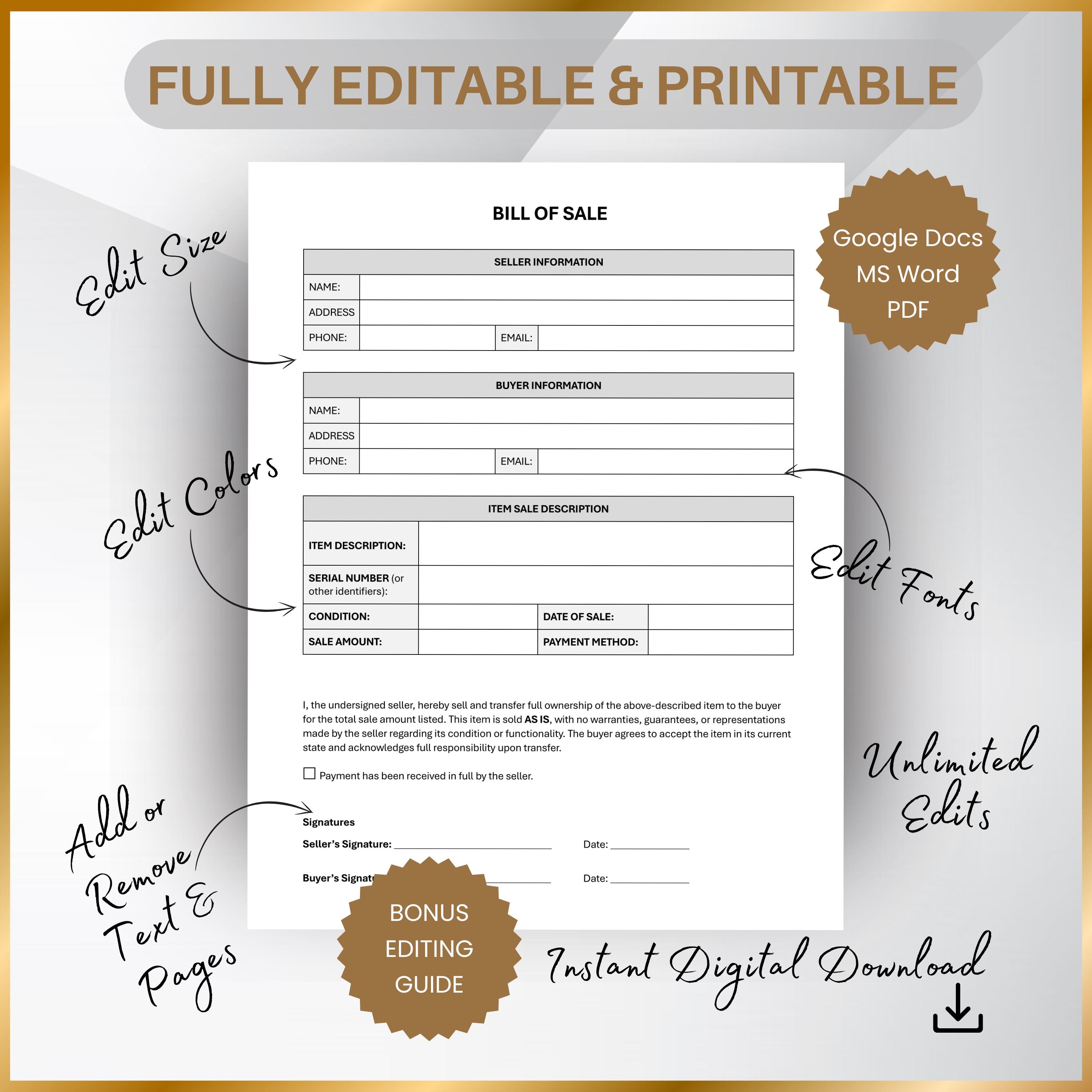 Bill of Sale as is Template Bill of Sale Contract Sell As is Buyer