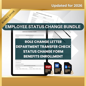 Employee Status Change Bundle, HR Status Change Forms, Role Change Template, Businesses, (Printable PDF, Editable Word, Google Docs)