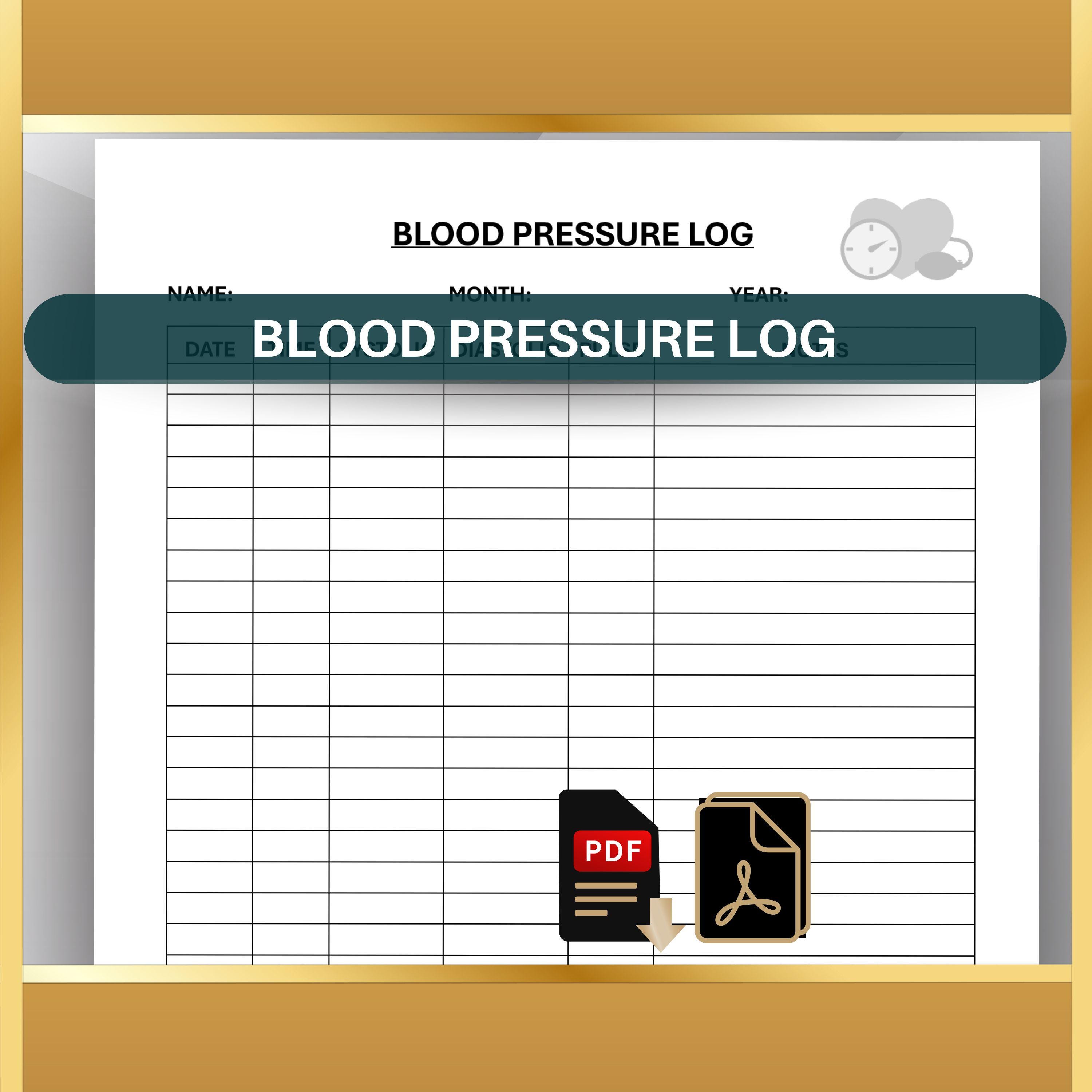 Blood Pressure Log, Editable Printable Blood Pressure Monitor, Daily ...