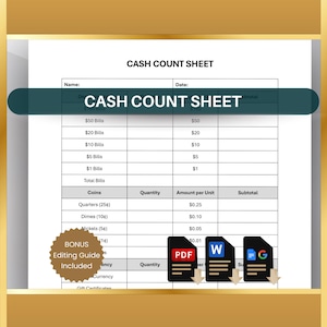 Cash Count Sheet: Register Reconciliation Template (Print PDF)