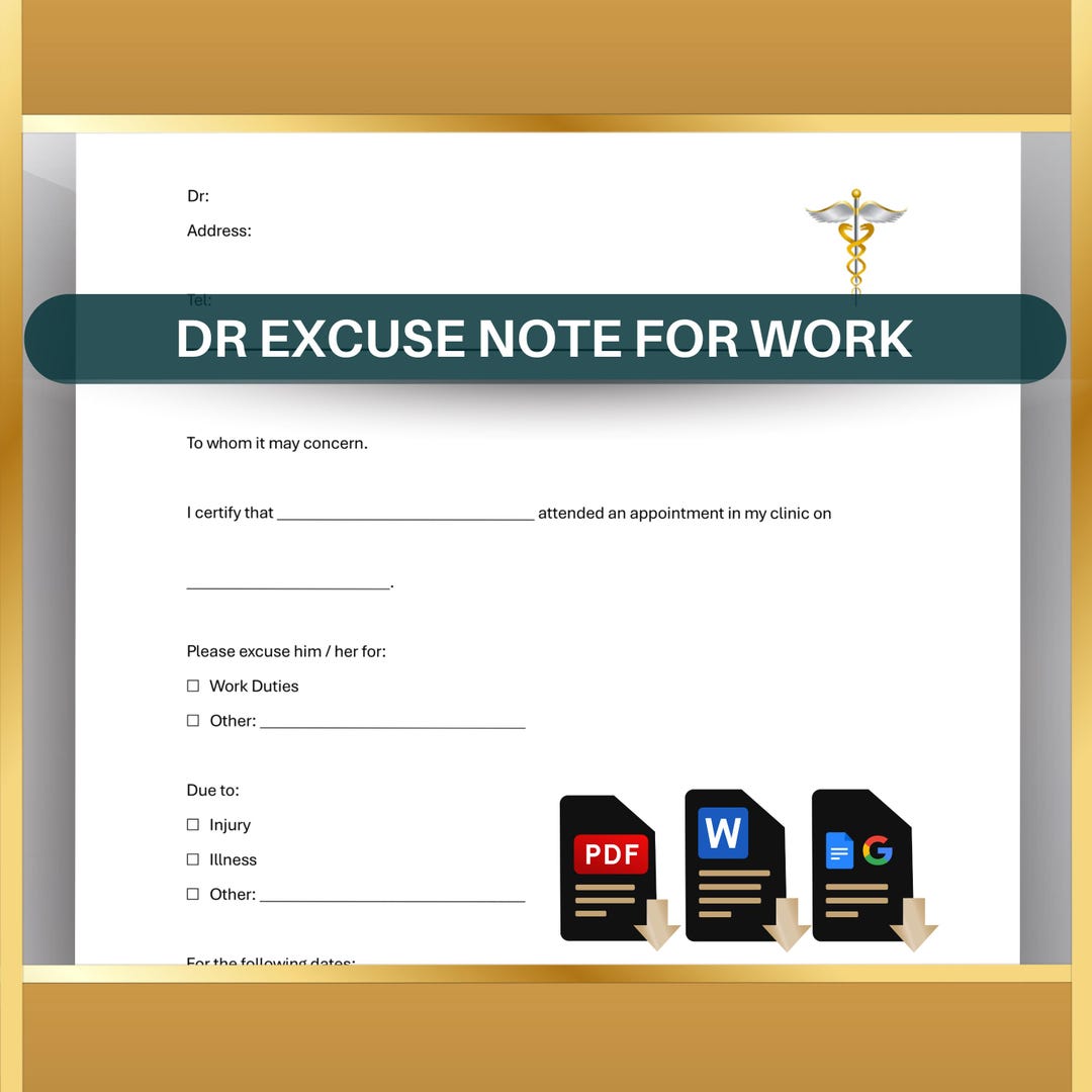 Doctor's Excuse Note Template: Medical Absence Form (printable PDF ...