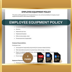 Employee Equipment Policy Agreement Template | Company Equipment Use Policy | Editable Office Work Equipment Terms Agreement | Word Doc, PDF