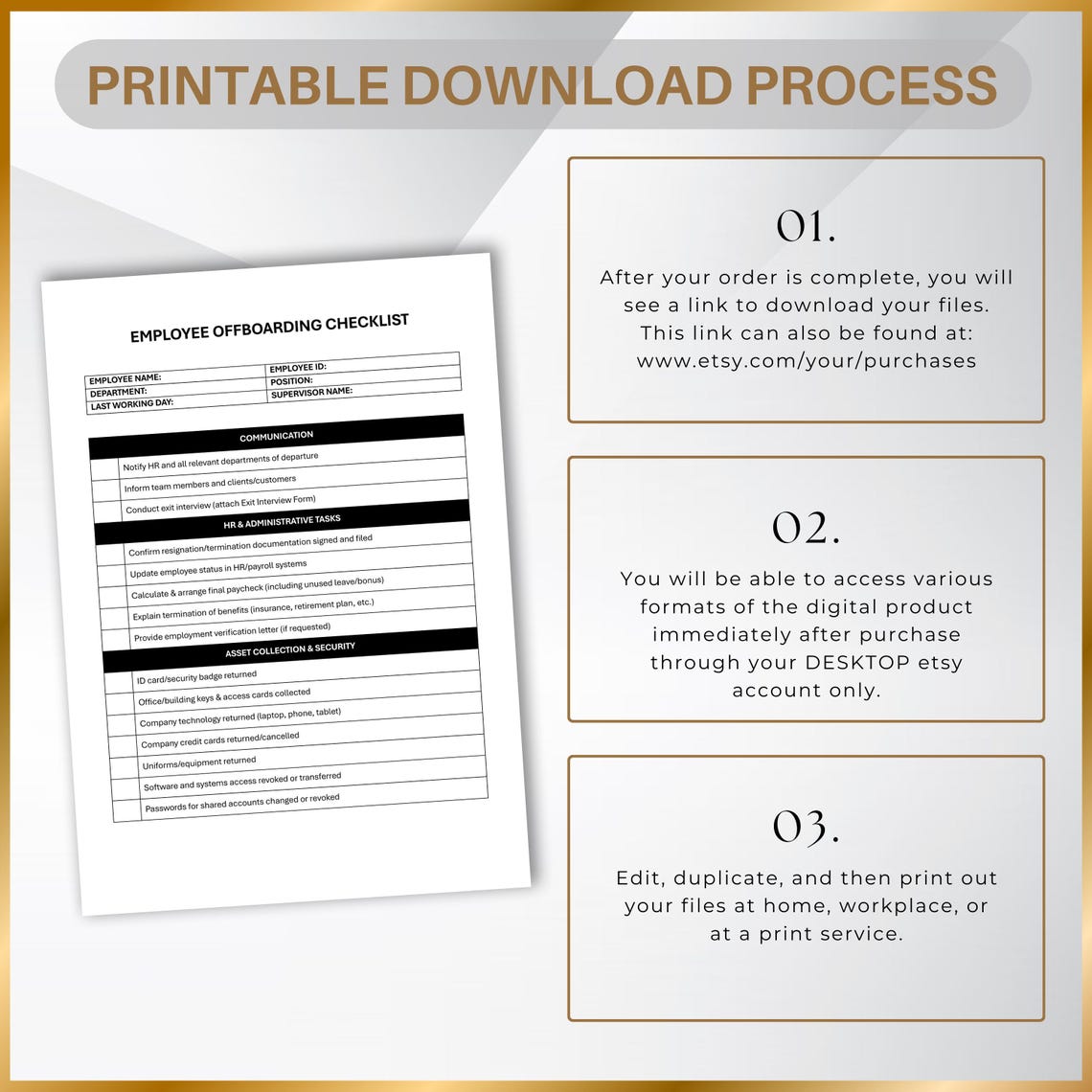 Employee Offboarding Checklist: HR Staff Exit Process Form (printable ...