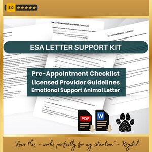 Modelo de Carta ESA | Guia de Animais de Apoio Emocional para Terapeutas | Apoio à Saúde Mental | Animal de Companhia | Word e PDF editáveis