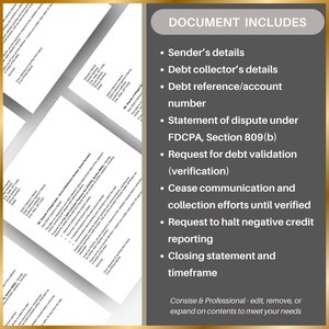 Debt Dispute Letter Instant Download for USA Collection Agencies
