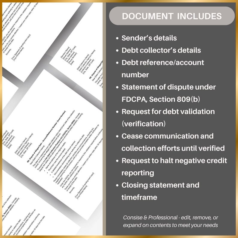 Debt Dispute Letter Instant Download for USA Collection Agencies