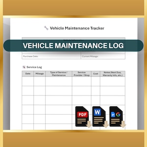 Vehicle Maintenance Tracker: Car Service Log (Digital Download)