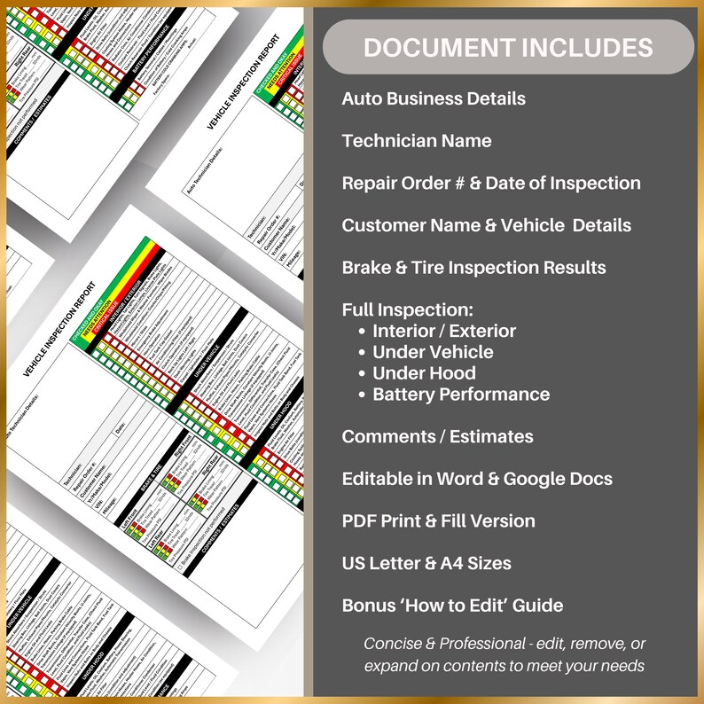 Post Repair Inspection Auto Body Checklist.pdf Vehicle Inspection Report: Auto Repair Checklist (editable Word ...
