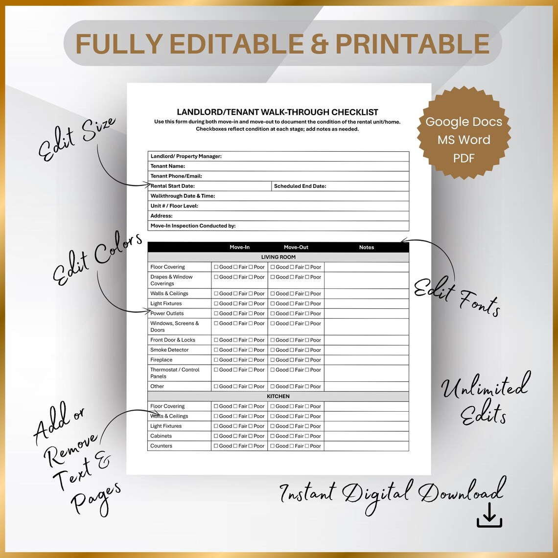 Rental Property Walkthrough Checklist: Landlord Tenant Move Inspection ...