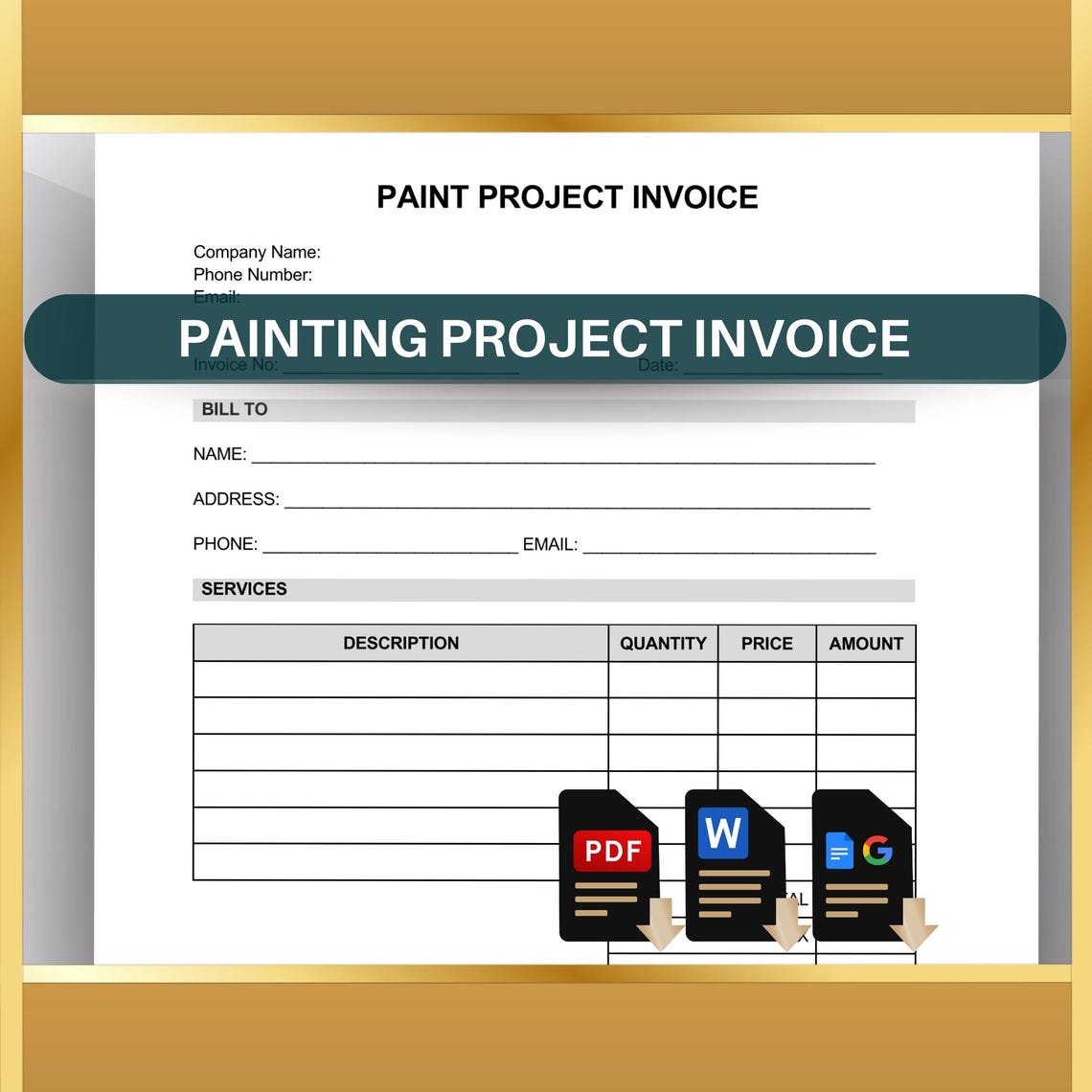 Paint Project Invoice Template: Painter Contractor Billing (printable ...