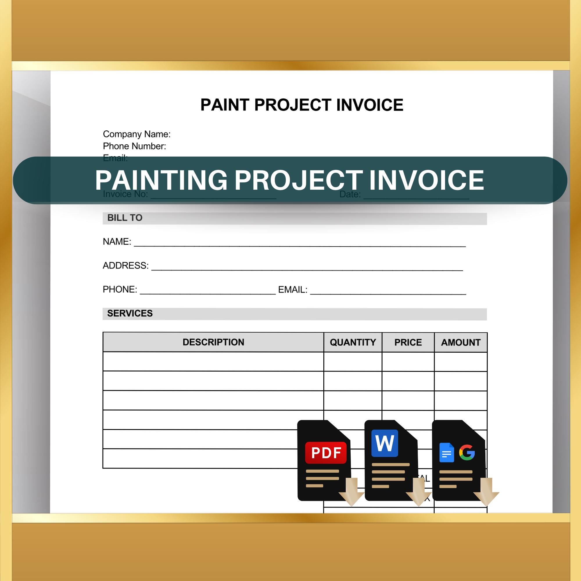 Paint Project Invoice Template: Painter Contractor Billing (printable ...