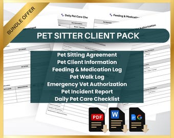 Pet Sitter Forms Bundle: Dog Walker Client Pack (Printable PDF, Editable Word, Google Docs)