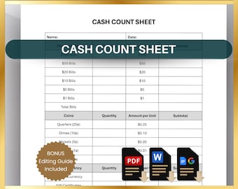 Cash Count Sheet: Money Reconciliation Template (PDF, Word, Google Docs)