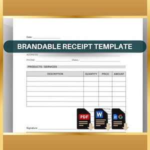 Receipt Template | Editable Customer Receipt Form | Brandable Sales Receipt | Professional Business | Instant Digital Download