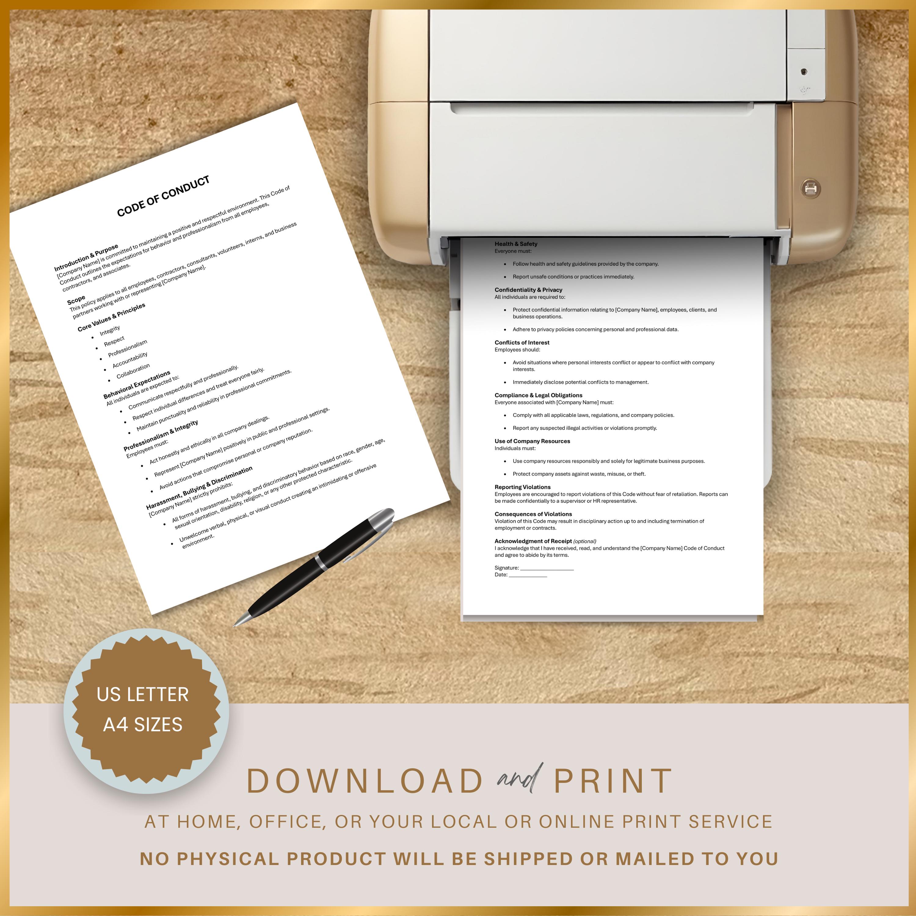 Employee Code of Conduct Template, Workplace Behavior Policy, Staff ...