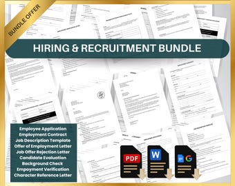 HR Hiring & Recruitment Onboarding Bundle: Employee New Hire Templates (Printable PDF, Editable Word, Google Docs)