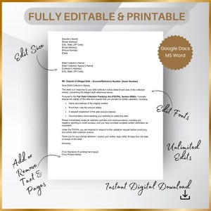 Easy-to-Edit Debt Validation Letter Instant Digital Download