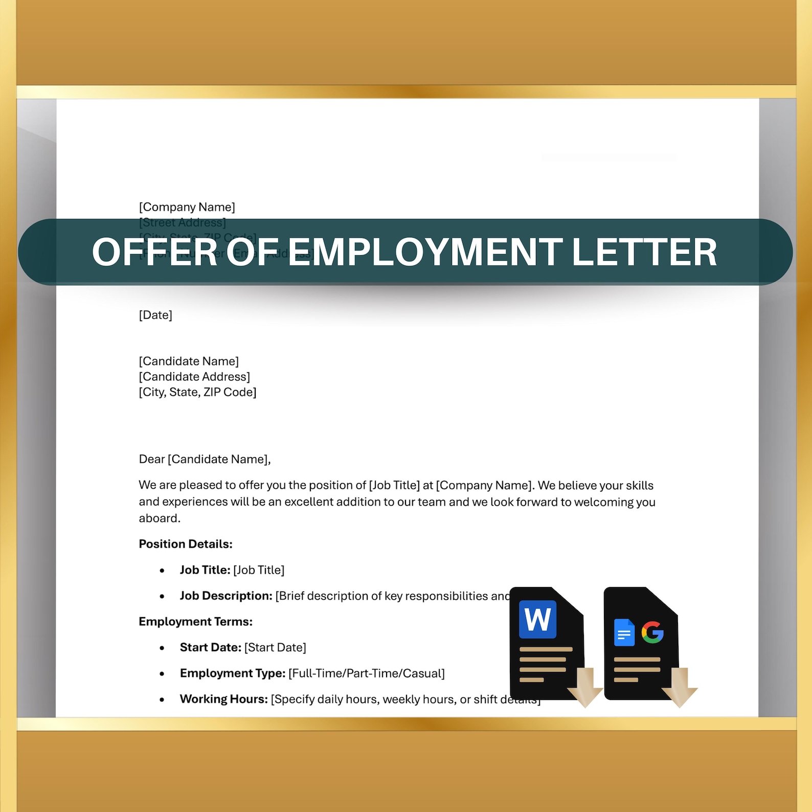 Job Offer Letter Template: Professional Employee Welcome Hire (editable ...