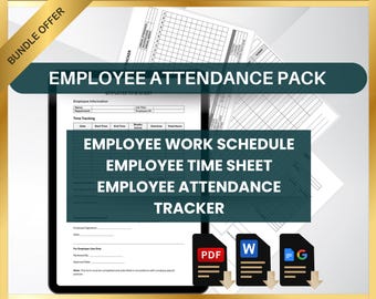 Employee Attendance Bundle: Time Sheet, Tracker & Work Schedule Planner (Printable PDF, Editable Word, Google Docs)