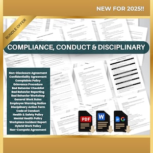 HR Compliance Templates Bundle | Conduct Policy, Disciplinary Forms, Code of Conduct | HR Teams & Small Business | Editable Docs
