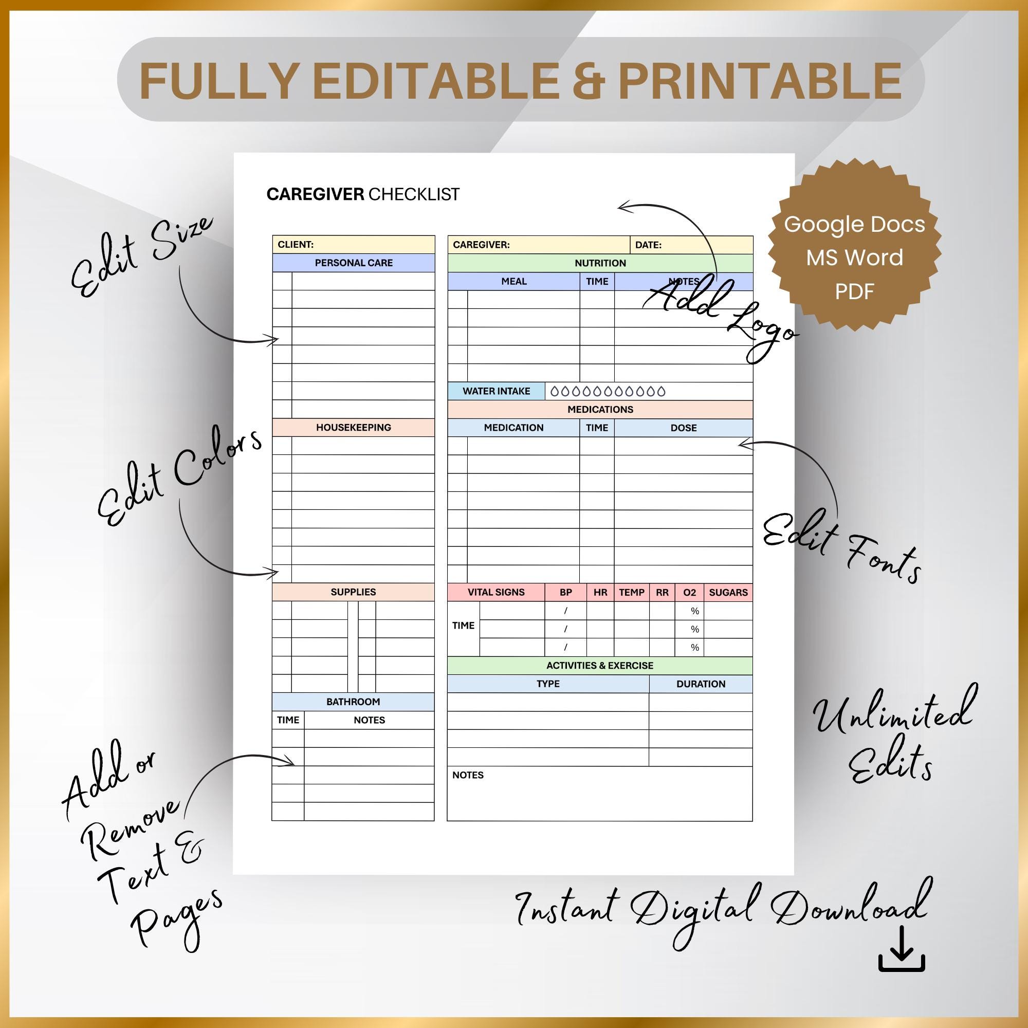 Disabled Adult Checklist.pdf Caregiver Checklist: Daily Elderly Patient and Disabled Care Log ...