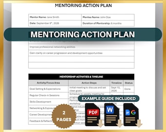 Mentoring-Aktionsplan-Vorlage: Personalarbeitskarriereentwicklung (druckbare PDF, bearbeitbares Word, Google Docs)