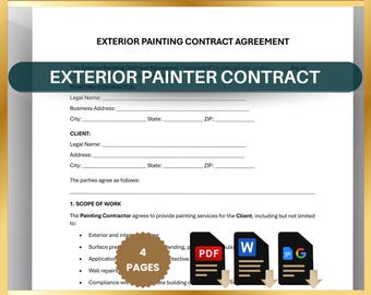 Exterior Painter Contract Template: Painting Service Agreement (Printable PDF, Editable Word, Google Docs)