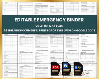 Emergency Binder Printable, In Case of Emergency Planner, Household Estate Organizer, Family Binder (Print PDF, Editable Word, Google Docs)