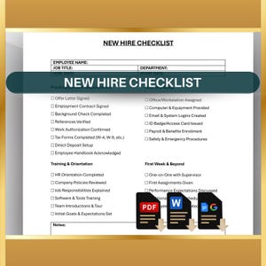 New Hire Checklist, Employee Onboarding Form, HR Hiring Template, Workplace Checklist, Editable Business Form Word Docs, Instant Download