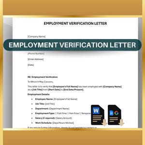 Carta de verificación de empleo, comprobante de empleo, carta comercial de RR. HH., documento de trabajo editable, descarga instantánea, plantilla para empleador