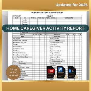 Weekly Caregiver Activity Report: Elder Care Checklist (Printable PDF, Editable Word, Google Docs)