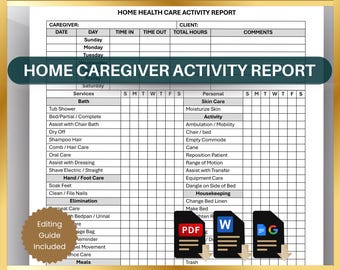 Weekly Caregiver Activity Report: Elder Care Checklist (Printable PDF, Editable Word, Google Docs)