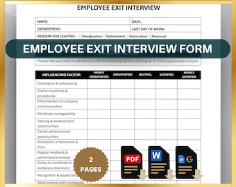 Employee Exit Interview Form: Employer HR Feedback Survey Template (Printable PDF, Editable Word, Google Docs)