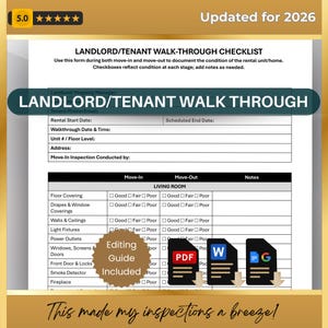 Rental Property Walkthrough Checklist: Landlord Tenant Move Inspection Form (Printable PDF, Editable Word, Google Docs)
