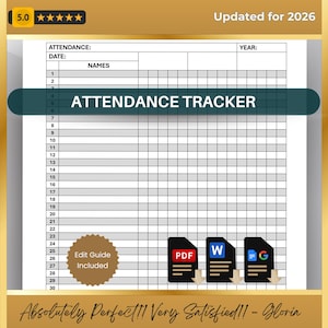 Editable Attendance Tracker: Class, Event Roll Sheet (PDF, Word, Google Docs)