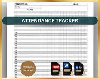 Sjabloon aanwezigheidsregistratie: bewerkbaar klas-, groeps- of evenementrol (afdrukbare pdf, Word, Google Docs)