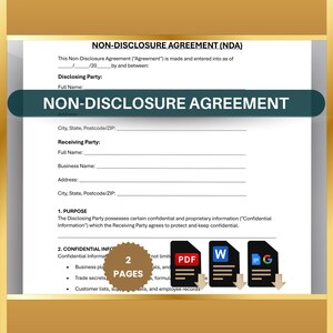 Editable Non-Disclosure Agreement Template: NDA Form (Digital Download)