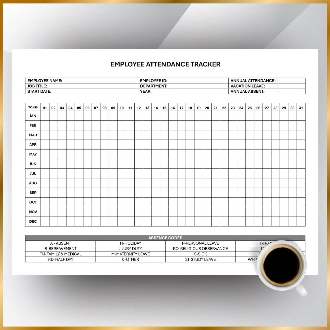 Employee Attendance Tracker: HR Template for Staff Work Hours Logging ...