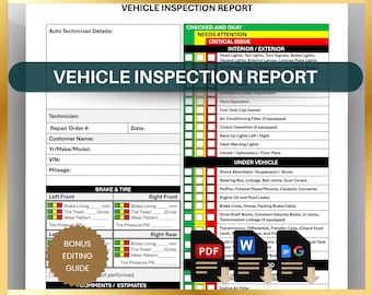 Vehicle Inspection Report: Auto Repair Checklist (Editable Word & Google Docs)