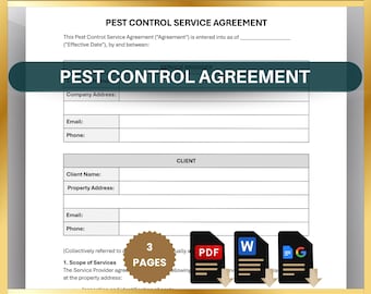 Pest Control Service Agreement, Exterminator Contract Template (Printable PDF, Editable Word, Google Docs)