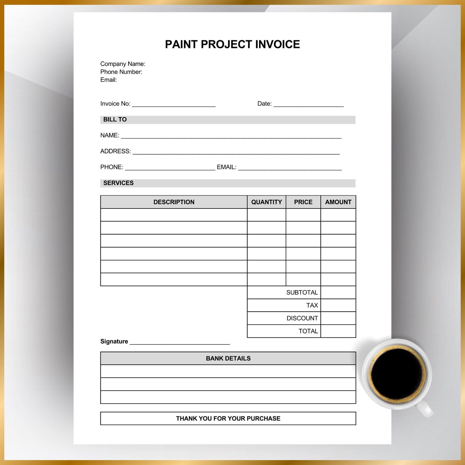 Paint Project Invoice Template: Painter Contractor Billing (printable ...