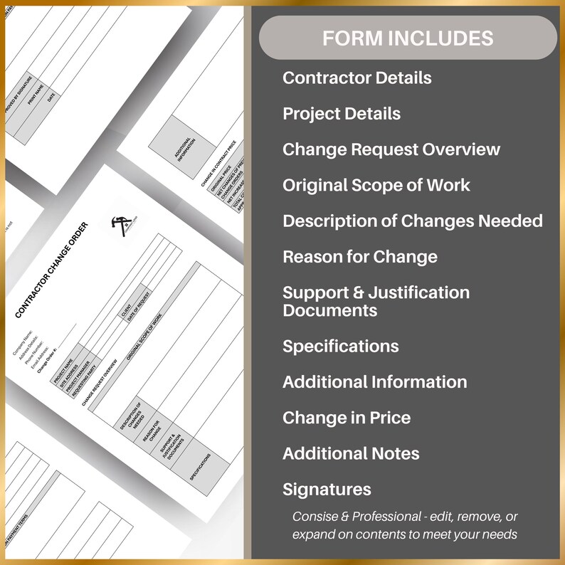 Contractor Change Order Form: Project Management Template (google Docs ...