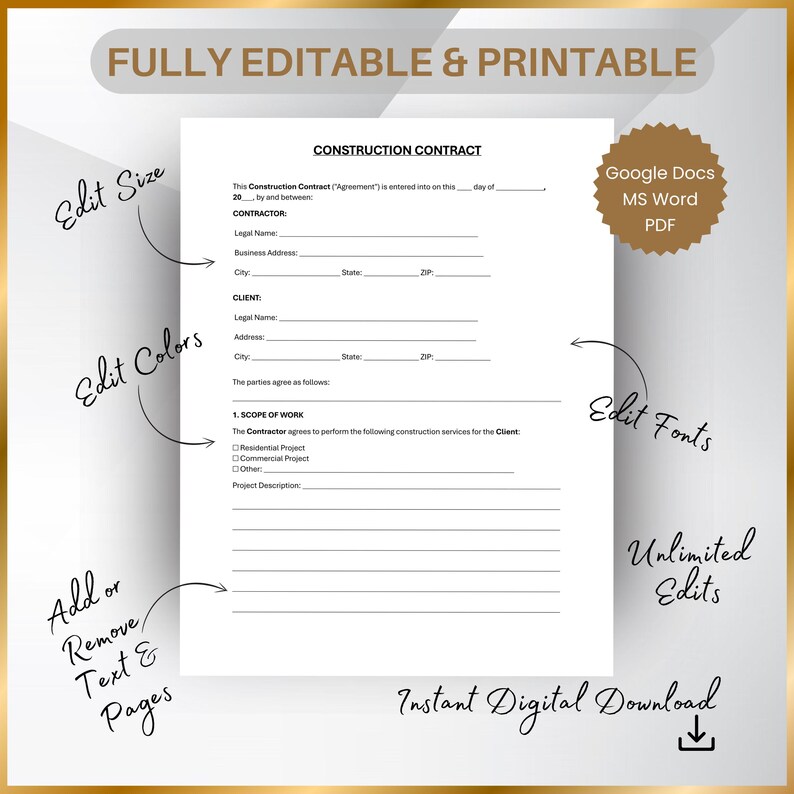 Color Contract Example Construction Contract Template: Residential & Commercial Building ...