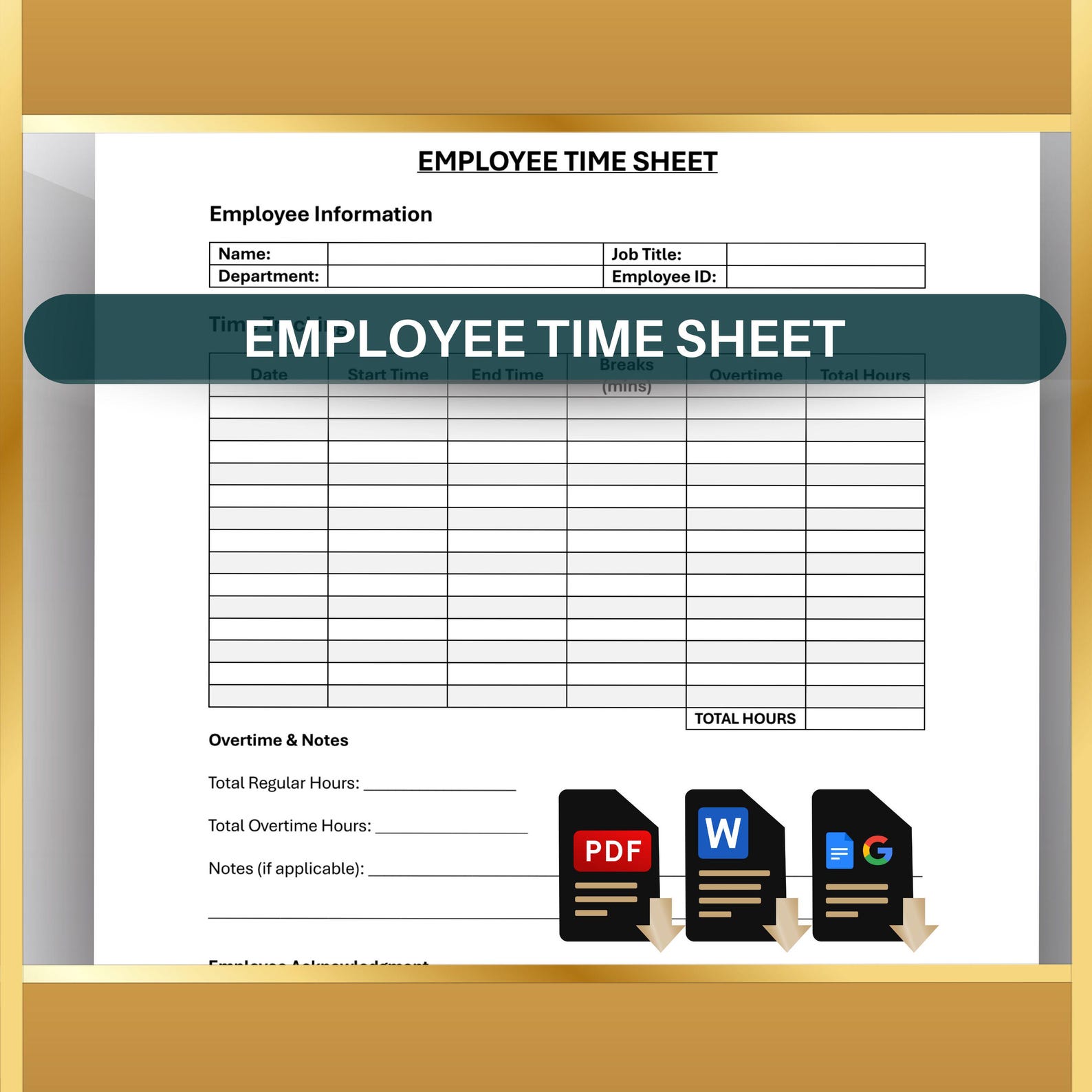 Employee Time Sheet Template: Work Hours Attendance & Absence Log ...
