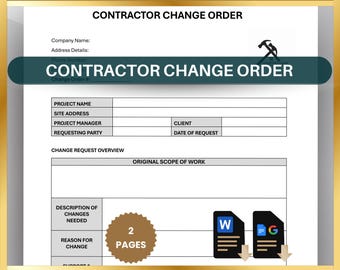 Contractor Change Order Form: Project Management Scope of Work Order Template (Editable Word, Google Docs)