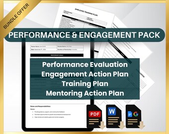 Employee Performance Evaluation & Engagement Pack | Mentoring Action Plan | Training Plan | HR Management | Editable Templates